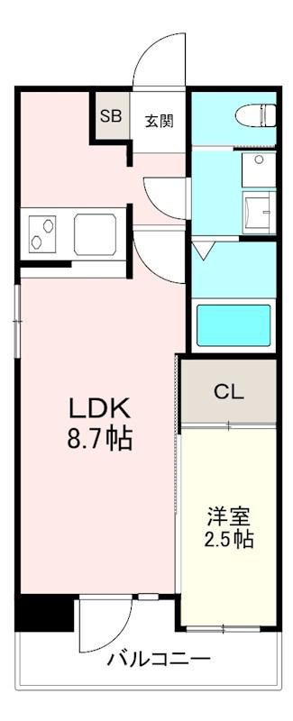 イールドコート室見藤崎(1LDK/9階)の間取り写真
