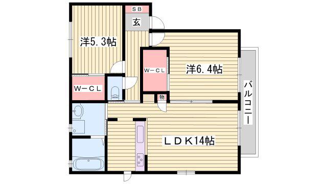 カルムリー溝口駅前(2LDK/1階)の間取り写真