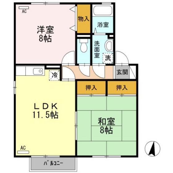 アビタシオン II(2LDK/1階)の間取り写真