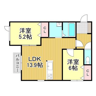 LA ウエスト(2LDK/1階)の間取り写真