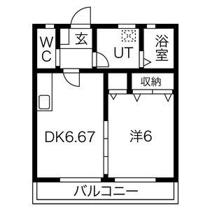サンピュア・1ST(1DK/2階)の間取り写真