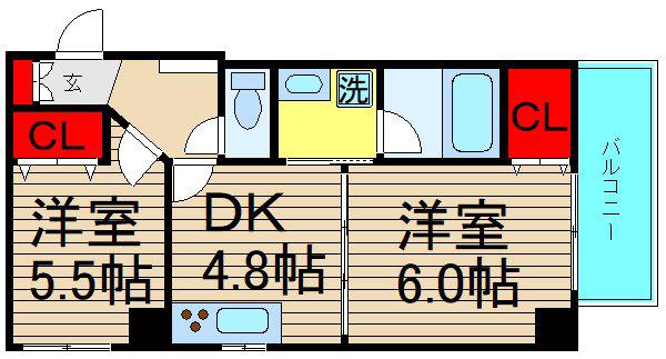 ゼウス難波キューブ(2DK/8階)の間取り写真