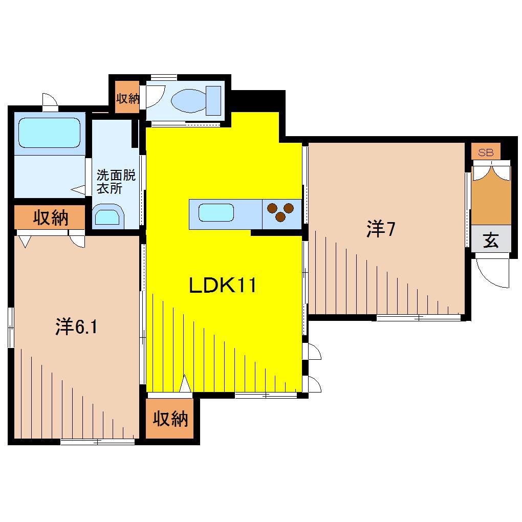 UKコンフォート三鷹(2LDK/1階)の間取り写真