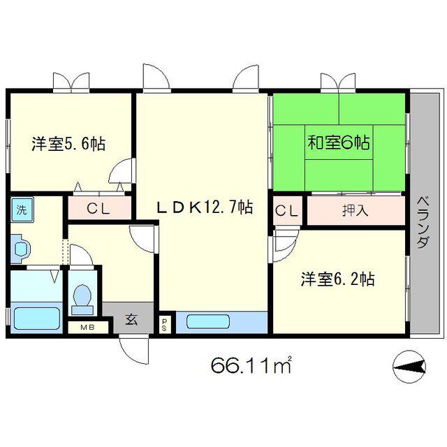 ソレア松ヶ崎(3LDK/2階)の間取り写真