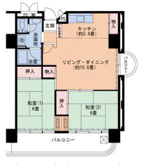 UR 武庫川12(2LDK/9階)の間取り写真