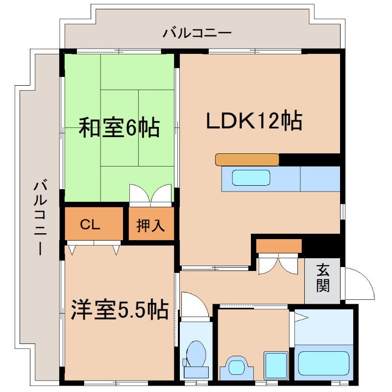 ピアパークII(2LDK/9階)の間取り写真