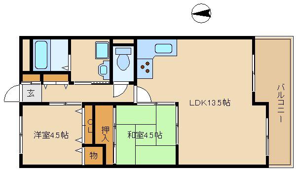 コスモ塚口(2LDK/2階)の間取り写真