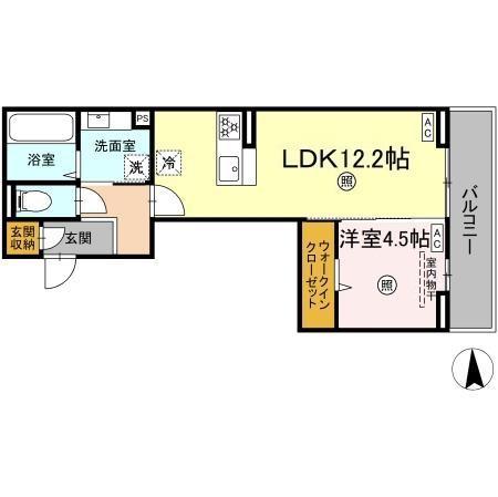 ＪＲ山陽本線 倉敷駅 徒歩18分 3階建 築2年(1LDK/2階)の間取り写真