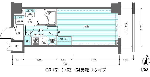 レジディア多摩川(1K/3階)の間取り写真