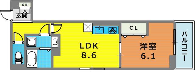 DーROOM旗塚通(1LDK/2階)の間取り写真
