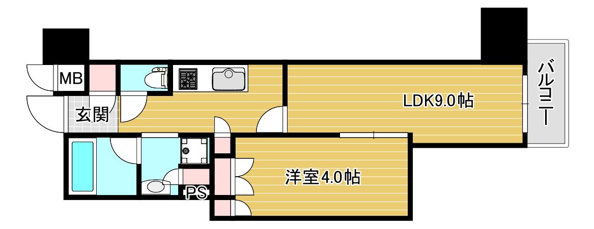 ブランズ大阪松屋町(1LDK/14階)の間取り写真