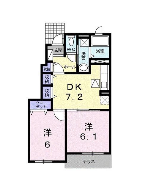 アルカンシェルB(2DK/1階)の間取り写真