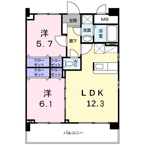 アイタス福岡(2LDK/9階)の間取り写真