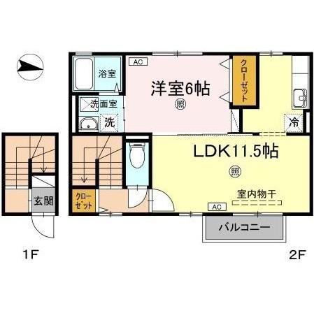 ファインシークB(1LDK/2階)の間取り写真