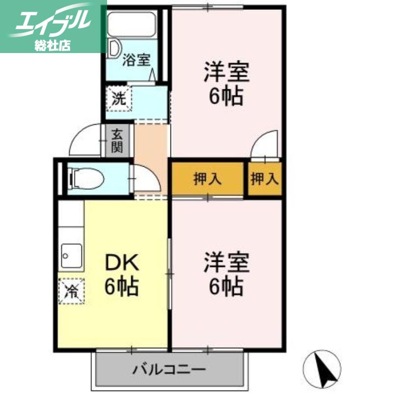 プレジール浜中(2DK/2階)の間取り写真