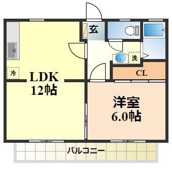 アスコットハイツ B棟(1LDK/1階)の間取り写真