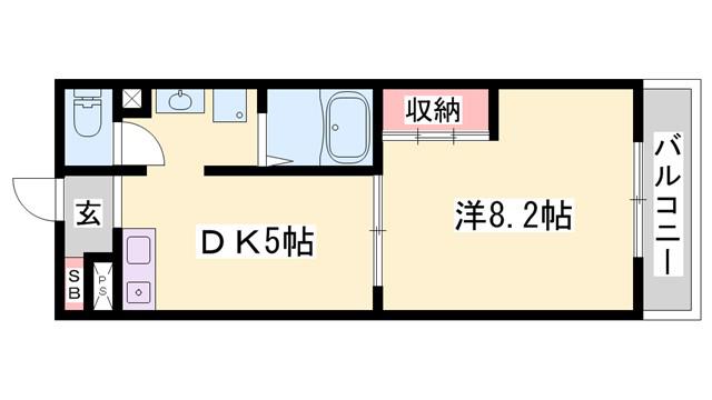 パークサイド姫路(1DK/1階)の間取り写真