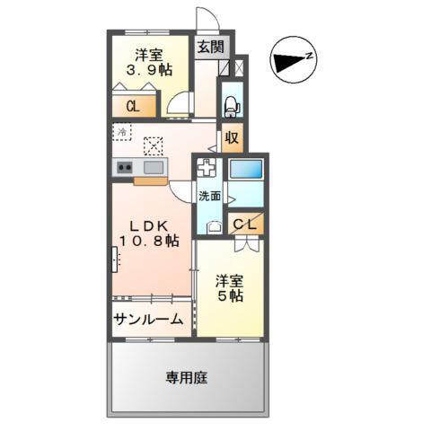 PLAINE掛尾(2LDK/1階)の間取り写真