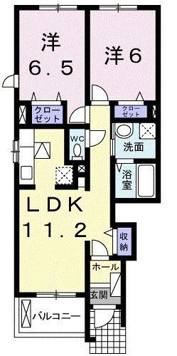 ガーデンベルB(2LDK/1階)の間取り写真