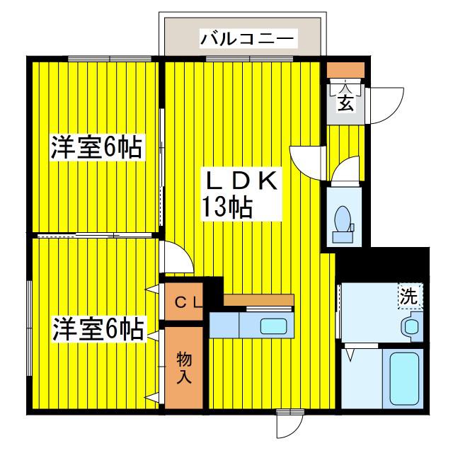 グランメール希望パルク(2LDK/3階)の間取り写真