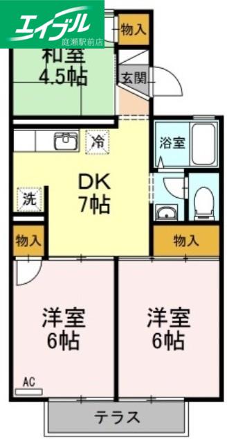 セジュール三島A棟(3DK/1階)の間取り写真