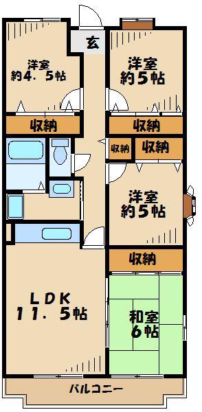 キアリア・ヒルズ(4LDK/5階)の間取り写真