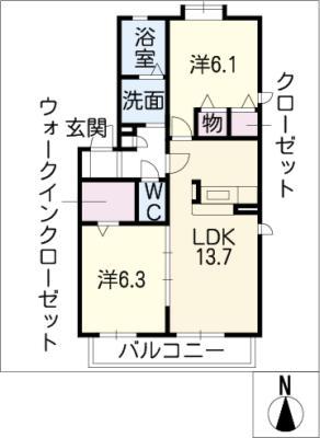 ヴェール篠の風 C棟(2LDK/2階)の間取り写真