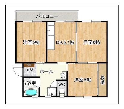 長住団地(3DK/5階)の間取り写真