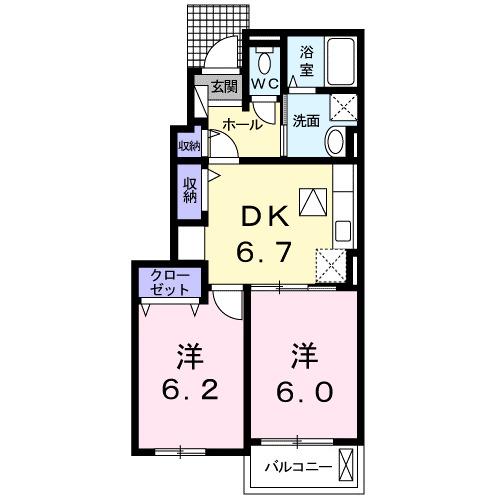 シュペール ヴュー(2DK/1階)の間取り写真