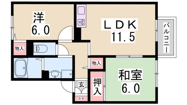オーク東須磨(2LDK/1階)の間取り写真