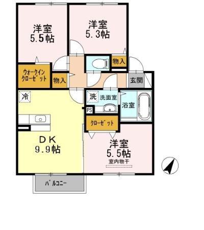 グレイスコート B棟(3DK/2階)の間取り写真