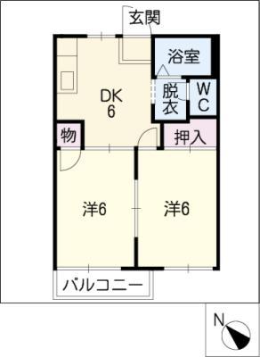パームタウンC棟(2DK/2階)の間取り写真