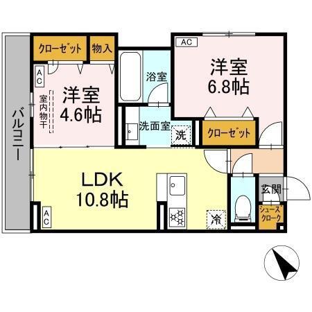 D-ガルデニア(2LDK/3階)の間取り写真