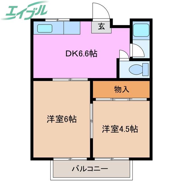 モノクロハウス(2DK/2階)の間取り写真
