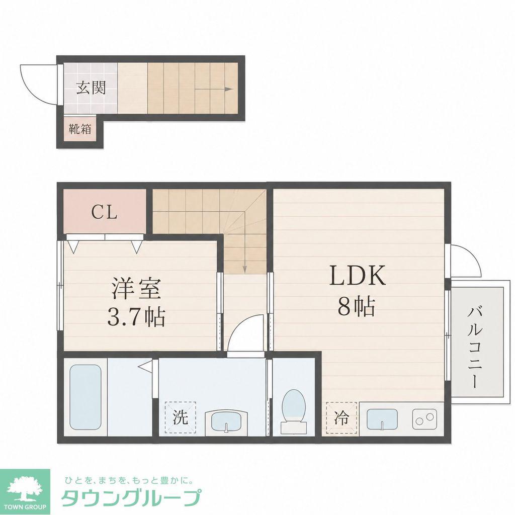 シェルテ河原町A(1LDK/2階)の間取り写真