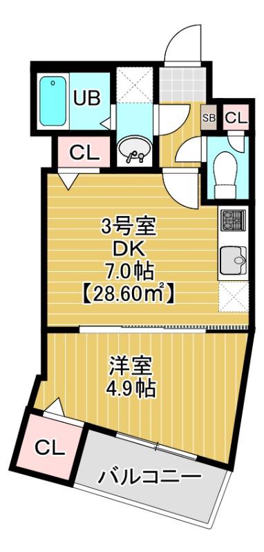 AURORO(1DK/3階)の間取り写真