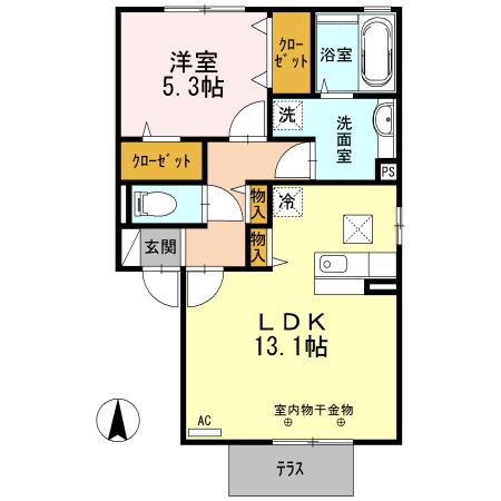 ボヌールK(1LDK/1階)の間取り写真