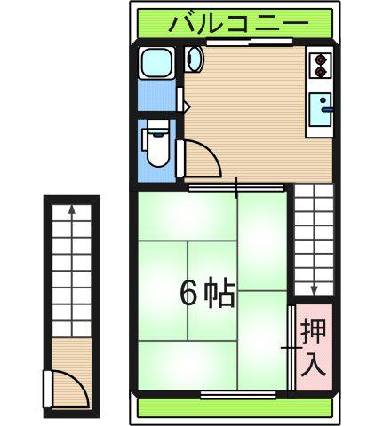 エニート天下茶屋(1DK/2階)の間取り写真
