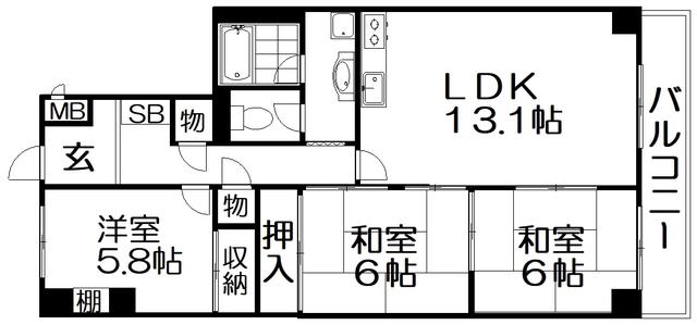 枚方セントラルハイツ(3LDK/4階)の間取り写真