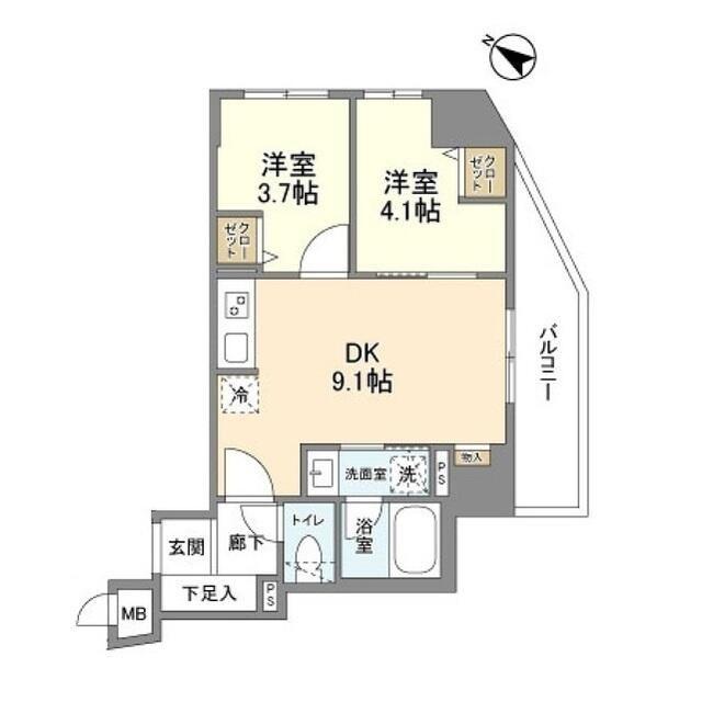 リビオメゾン日本橋久松町(2DK/4階)の間取り写真