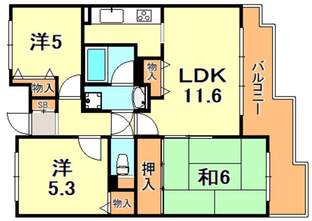 セザール東垂水(3LDK/3階)の間取り写真