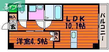 パティオ東古松(1LDK/4階)の間取り写真