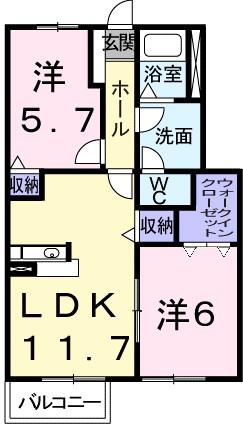フィールファインC(2LDK/1階)の間取り写真