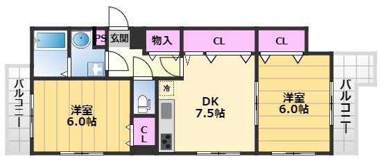 SHRIKEⅠ(2DK/3階)の間取り写真