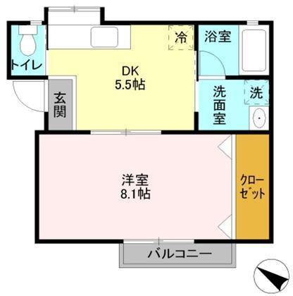 マイルーム藤4(1DK/2階)の間取り写真