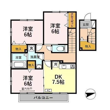 ドリーム・レセンテA(3DK/2階)の間取り写真