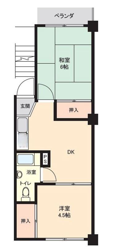 三田常盤台第2コーポ(2DK/3階)の間取り写真