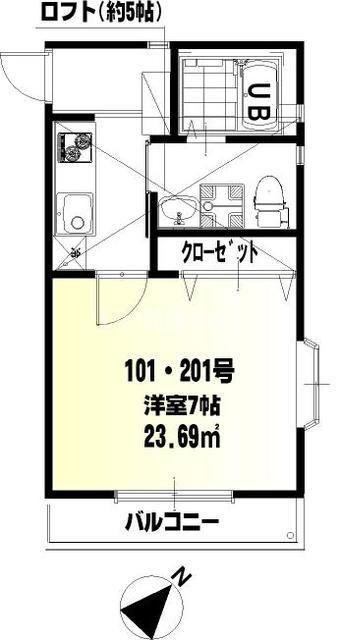 カーム鵠沼(1K/2階)の間取り写真