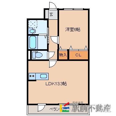 ドゥブラン上津(1LDK/3階)の間取り写真