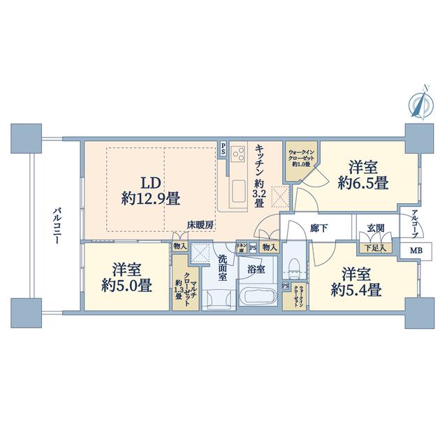 パークホームズ北仙台(3LDK/21階)の間取り写真